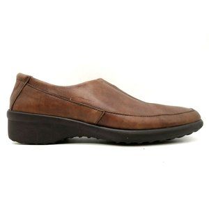StoneFly Brown Leather Casual Low Wedge Slip On Loafers Shoes Women's 39 / 8